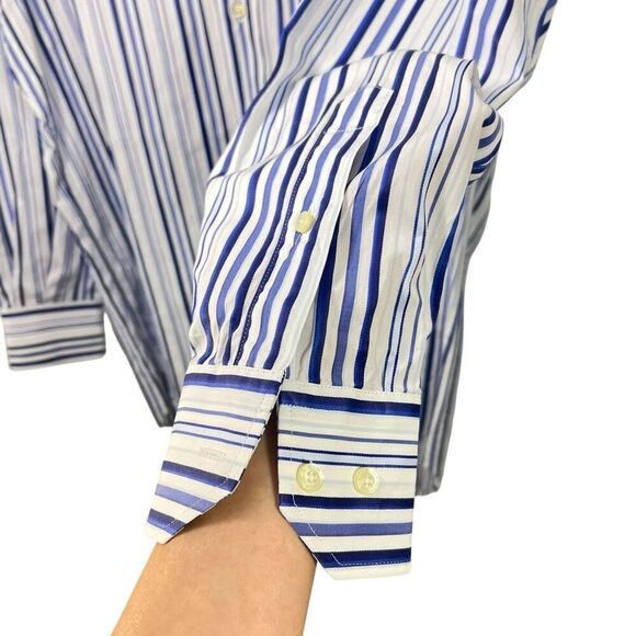 ETRO Men’s Button Down Shirt Stripe Collar in White & Blue Long Sleeve Size 39IT - Picture 12 of 13